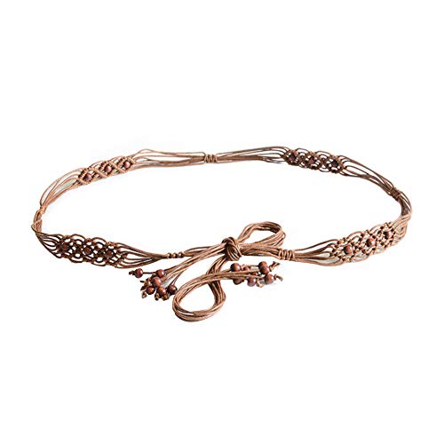 Floralby Women Boho Handmade Beads Braided Rope Waist Belt Slim Waistband Dress Decor