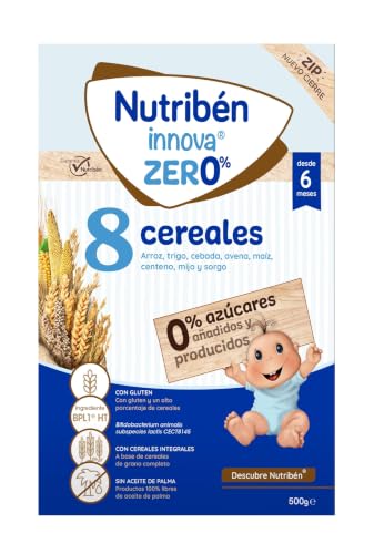 Nutribén innova ZERO 0% 8 Cereales | 500g | Arroz, Trigo, Cebada, Avena, Maiz, Centeno, Mijo y Sorgo | Bebés a Partir de 6 Meses | 0% Azúcares Añadidos y producidos | Cereales Integrales