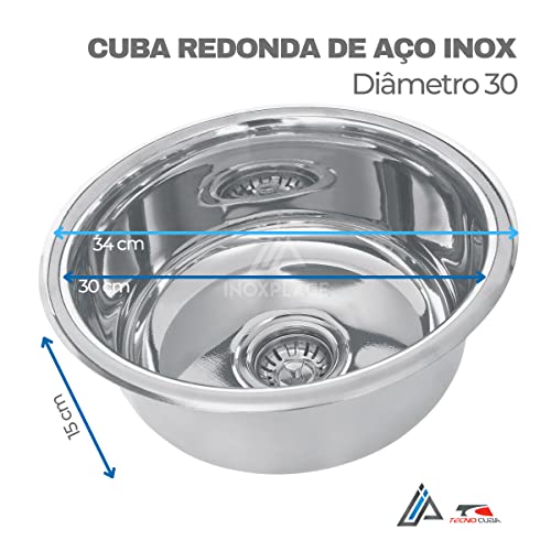 Cuba Inox Tecnocuba Redonda 30x15 cm aço inox 430 Acabamento Polido