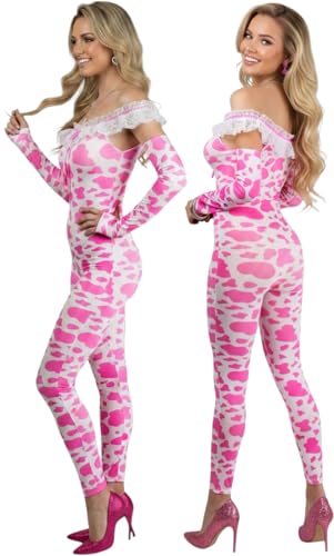 Image of ToBeInStyle Women's Cow Print Thigh High Stocking Bessie The Cow Costume Nylon Bodystocking Cosplay