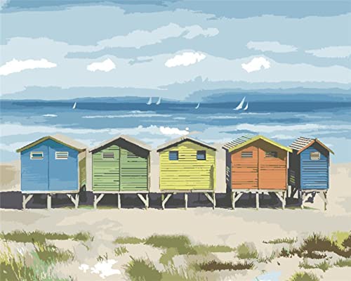Pintura Al Óleo Por Números Regalos Imágenes Por Número Playa Casa Colorida Colorear Por Números Para Adultos, Sin Marco, 40X50Cm Pintura Por Números Para Niños & Adultos & Principiantes, Kits De Pi