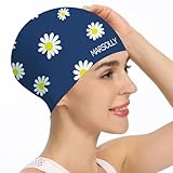 Marsolly Silicone Swim Cap for Women, Waterproof Long Hair Swimming Caps with Flower Printed