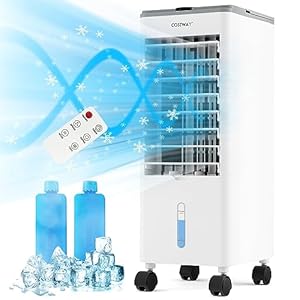 COSTWAY Airconditioning zonder afvoerslang, 3-in-1 luchtkoeler, ventilator en luchtbevochtiger, mobiele airconditioner met 3 modi, 12-uurs timer, 2,8 l dubbele watertank, 2 koelaccu’s en