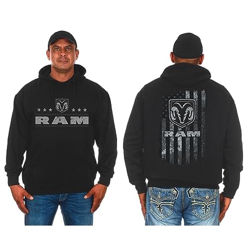 JH DESIGN GROUP Men’s Dodge Ram Pullover Hoodie American Flag 2 Sided Sweatshirt