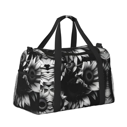 black and white sunflowers print Weekender Overnight Carry On Bag Gym Luggage Bag Duffel Bag for Travel Women3