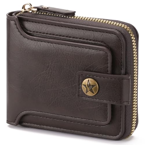 Wallet Men Leather Bifold Wallets For - Flap ID Window Zip Coin Pocket Mensr Wallets - Big Capacity Credit Card Travel Wallet