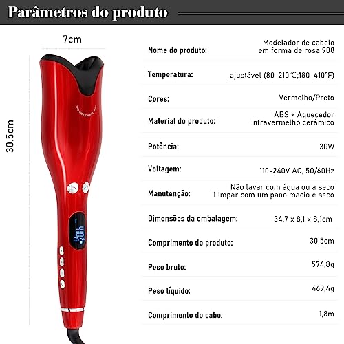 Modelador de Cachos Automático, Compatível com Faixa de Tensão de 110 a 240 Volts BY908 (preto)