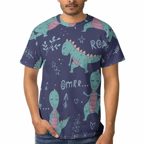 Tee Shirt Manches Courtes Dinosaure Vert Homme pour le Weekend