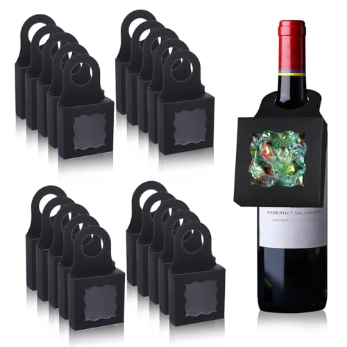 20Pcs Wine Bottle Box with Window Hanging Wine Boxes for Gifts Treat Black