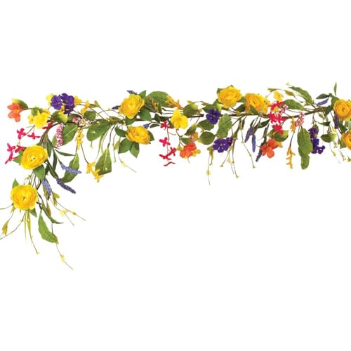Collections Etc Colorful Yellow Rose & Mixed Wildflower Artificial Floral Garland