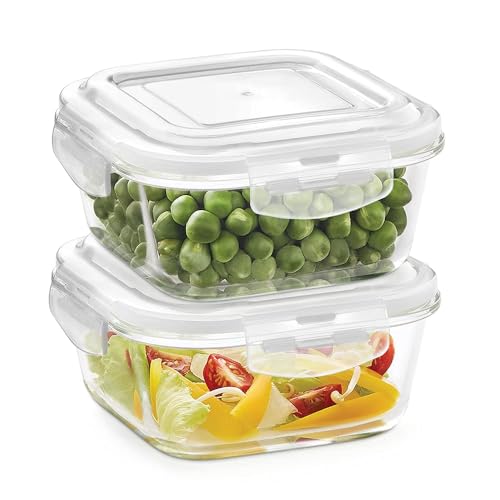 Image of Transparent Glass Lunch Box | Borosilicate Glass Container with Airtight Clip Lock Lid | Microwave, Freezer Safe Glass Tiffin Box (Borosilicate Glass Lunch Box - Square - 500 ml (Pack Of 2)