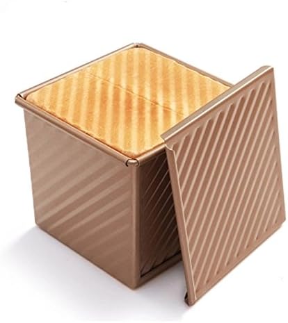 CANDeal Loaf Pan with Cover/Bread Baking Mould Cake Toast/Non-Stick Toast Box with Lid for 450g Dough, Vented Hole for Rapid Baking(Black, Wavy Style)