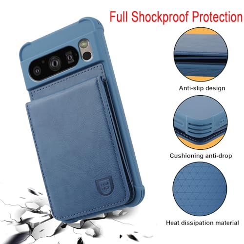 VANAVAGY Compatible for Google Pixel 8 Pro Wallet Case for Women and Men,Leather Magnetic Clasp Flip Folio Phone Cover with Credit Card Holder and Coin Pocket,Blue