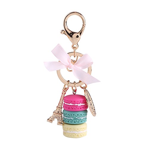Preisvergleich Produktbild Bunte Nette Macaron Keychain Ring Eiffelturm Macaron Charme Schlüsselbund Tasche Geldbörse Dekoration für Kinder Geburtstagsgeschenk(Rose Red)