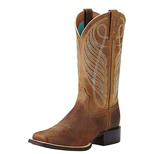 Ariat Women's Round Up Wide Square Toe Western Cowboy Boot, Powder Brown, 8 B US