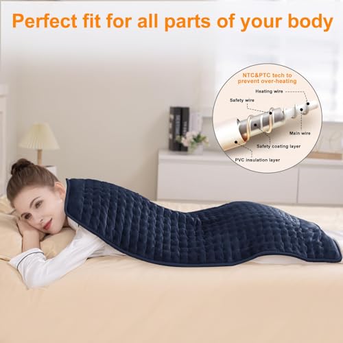 Image of Heating Pad,Electric Heating Pads,Heating Pad for Back,DarkBlue,40x20 Inch | Heating Pads for Shoulder,Neck,Abdomen,Knee,Arms,Legs,Heat Pad for Birthday Father Mother Gift Women Men,6 Heat Settings