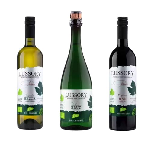 Vino desalcoholizado ORGÁNICO 0,0 - LUSSORY PREMIUM ORGANICO- Pack degustación de vinos desalcoholizados (3x0,75 cl) Blanco + Tinto + Espumoso | Proceso de Desalcoholización de Vino Original Orgánico