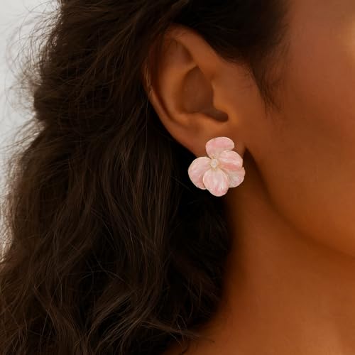 ZENCHEER Butterfly Orchid Clip On Earrings for Women, Dainty Trendy Flower Petal Dangle Drop Earrings Rhinestone Stud Earrings for Non Pierced Ears Jewelry Gift, Pink by ZENCHEER - Image 3