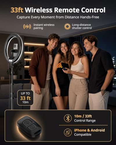 Image of 12 inch Ring Light with 62 inch Tripod Stand, Ring Light for Phone with Remote | 3 color lighting, 10 brightness levels, 180 Tilt, 360 Rotation, Cold Shoe, 1 /4 inch Mount, Fits 2.2-3.5 in phones
