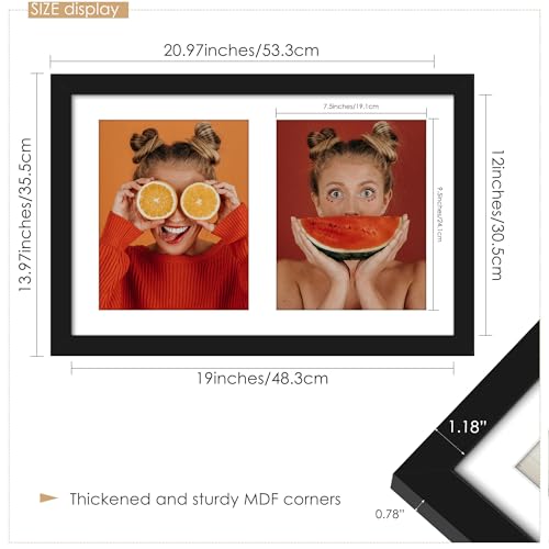Image of DUENPY 12x19 Double Picture Frame 8x10 Displays Two 8x10 inch Photos Collage Available Horizontal Wall Mounting Display and Vertical Black