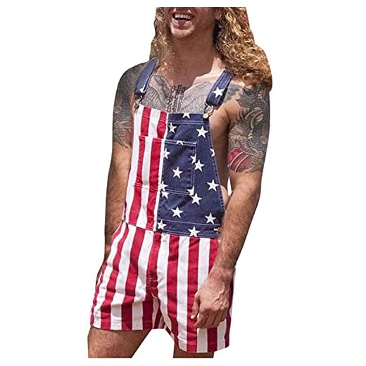 Självständighetsdagen denim overaller unisex patriotisk denim overaller amerikansk flagga tryck denim haklapp overall shorts jeans herr & dam One Piece jumpsuit 4:e juli