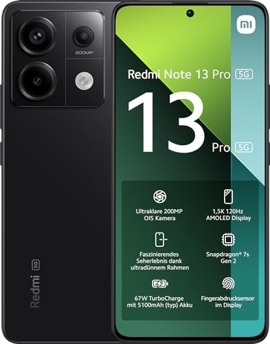 Xiaomi Redmi Note 13 Pro 5G Smartphone, 8+256GB Handy ohne Vertrag, Schwarz