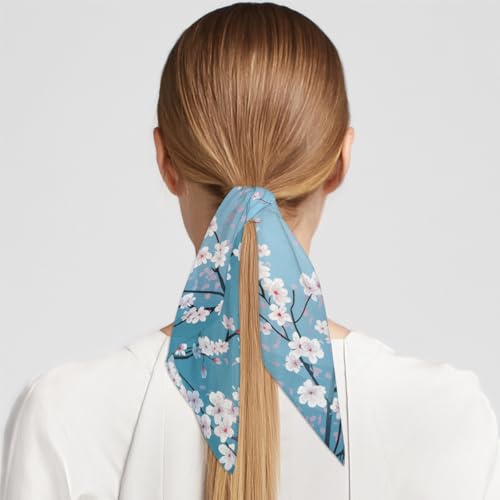 Silky Scarf 23.6" Fashion Neckerchief Purse Scarf Printed Hair Scarf for Women Girls (Japanese Cherry Blossom Flower)4
