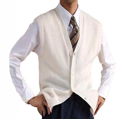 Men's Business Casual V-Neck Knitted Vest Sleeveless Pullover Cardigan Soft Layered Style Sweater Waistcoat