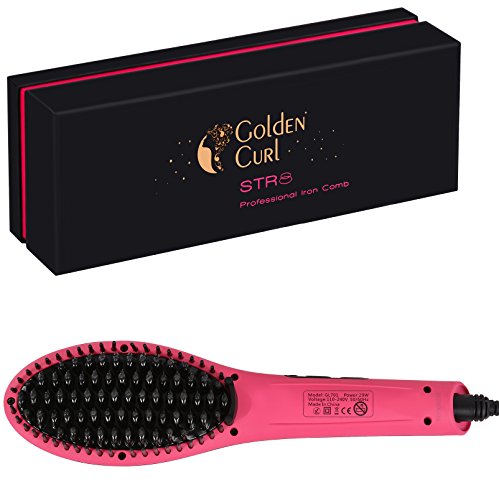Golden Curl STR8 Brosse Lissante en Céramique - Révolutionnaire 2 en 1 pour un lissage sur vos cheveux sans dommage - Garantie 2 ans (Rose)