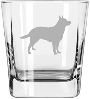 MIP Brand 12 oz Square Base Rocks Whiskey Double Old Fashioned Glass Australian Cattle Dog