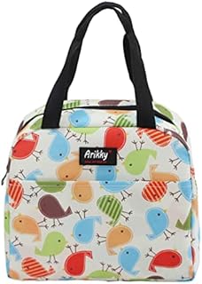 Arikky Lunch Bag Tote Bag for Women Wide Open Insulated Cooler Bag Outdoor Picnic Work Water-Resistant Thermal Leak-Proof (Beige Birds)
