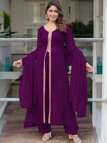 Image of Elegant Women?s Ethnic Kurta Set with Intricate Embroidered Lacework - Designer Kurta with Dupatta & Bottom Wear - Perfect for Weddings & Festive Occasions