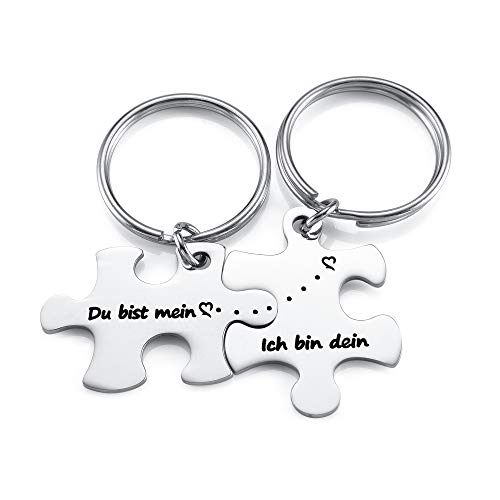 Zysta 2 Stück Pärchen Schlüsselanhänger mit Gravur Du bist mein, Ich bin dein Puzzle- Anhänger Edelstahl Paar Schlüsselbund Liebe Keychain für Partner Valentistag Geschenk
