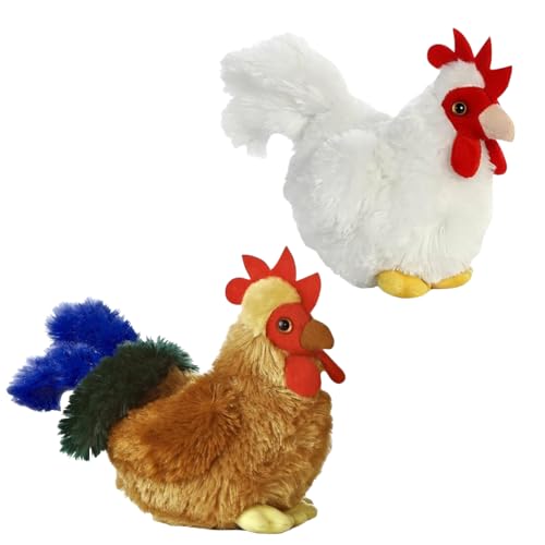 Aurora Mini Flopsie Bundles Bundle of 2 6 Floppy Beanbag Chicken & Rooster Stuffed Animals - New Chicken & Cocky Rooster, Multicolor