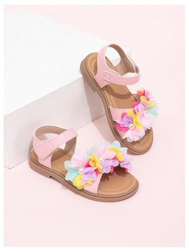GORGLITTER Girl's Sandals Dressy Flower Pearl Open Toe Ankle Strap Leather Sandals2