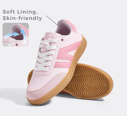 Image of LUCKY STEP Women Classic Retro Gum Sole Fashion Sneakers Casual Tennis Skate Shoe Genuine Leather Walking Footwear Anti Slip Trainers