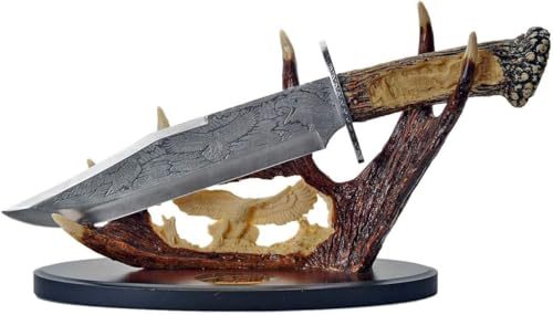 SZCO Eagle Antler Knife with Display Stand 15.25 Inch - Brown Decorative Knifes with Stag Handle, Stainless Steel Blade - Collectible Knife with Resin Stand for Cosplay, LARP, Gifts, & Display