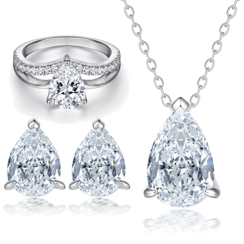 Collier et boucles moissanite poire en V or 14k, le coffret cadeau bijoux idéal