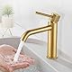 Wasserhahn Bad Waschtischarmatur Gold, Armatur Badezimmer mit Auslauf Höhe 105 mm, Einhebelarmatur Golden, Bad Mischbatterie Edelstahl