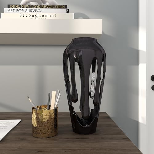 Image of Deco 79 Aluminum Metal Abstract Vase, Vase 7 inch x 7 inch x 15 inch, Black