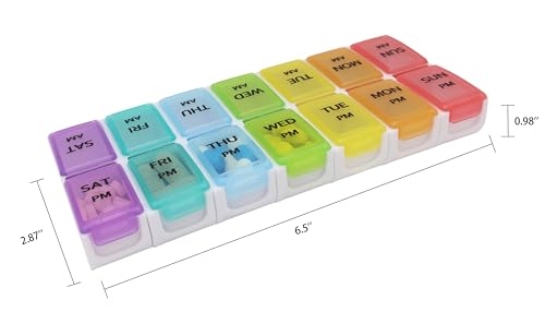 Image of 7 Day Weekly Pill AM PM Organizer, ShysTech Large Pill Case Pill Box for Pills /Vitamin /Supplements /Medication (Separable, Small Multi-Color) (Pack of 2)