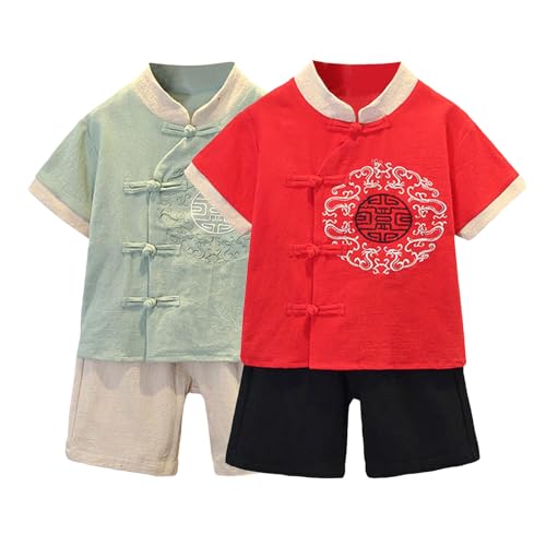 Toddler Boy Chinese New Year Outfit Cute Tang Suit Traditional Graphic Short Sleeve T Shirt Shorts Linen Clothes Sets3