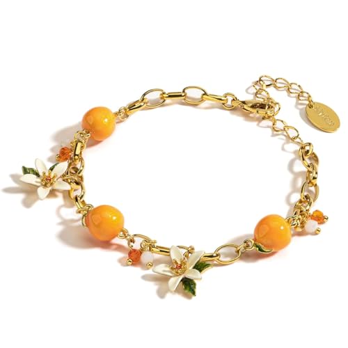 Image of Orange Blossom Flower Enamel Charm Bracelet Jewelry Gift Juicy Grape Mothers' Day Vacation