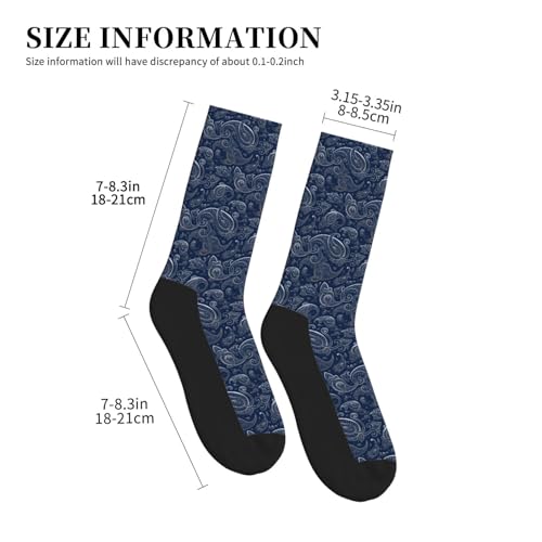 Crew Socks for Women Men Athletic - Dark Blue Paisley Comfort Mid-Calf Sole Running Socks Womens Men2