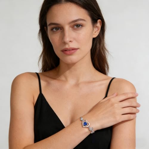 Image of 1CT Rose Heart Bracelet Moissanite Lab-Grown Sapphire Ruby Emerald&More 18K White Rose Gold Plated Anniversary Birthday Gift for Wife Girlfriend Mom Daughter Mothers Day Gift for Mom