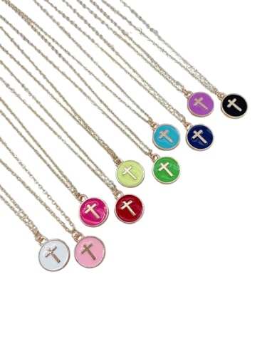 Kid Cross Necklace, Cross Necklace for Children, 14k Gold Filled Chain, Colorful Cross Pendant, Cross Jewelry for Kids, First Communion Gift, Baptism Gift, Christian Jewelry (light pink)