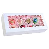 AONNLINN Cookie Boxes with Window, Auto-Pop White Bakery Boxes, Disposable Dessert Treat Boxes for Cookies, Cake, Pastries, Donuts, Macarons, 20 Pack 12.5x5.5x2.5 Inch