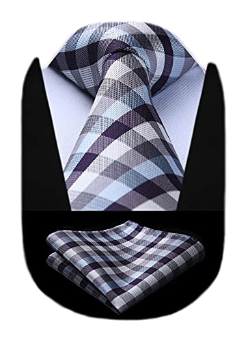 Image of HISDERN Mens Ties Solid Color Tie and Pocket Square Set Classic Woven Formal Neckties & Handkerchief Wedding Party
