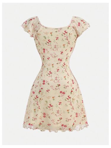 Floerns Girl's Floral Dress Ruffle Short Sleeve Tie Front Summer Beach Dresses2