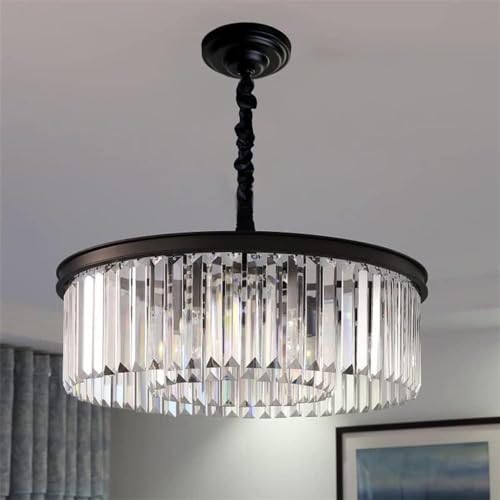 Lustre en cristal pluie de bougies et plafonnier suspendu moderne en fer forgé noir